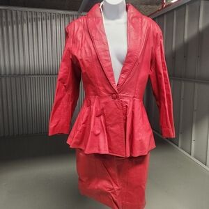 Women's Red Leather Skirt Set